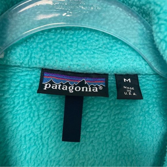 Vintage 80s Patagonia Fleece Half Zip Pullover Teal Pink Made in the USA Medium - Picture 2 of 5